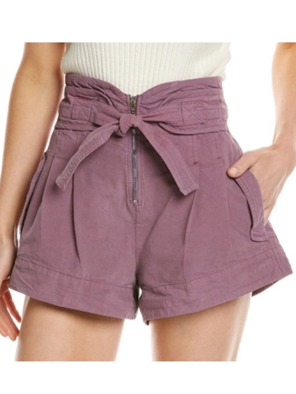 SEA NY Suri Stretch Canvas Belted Short Distressed Lilac Beachy 00